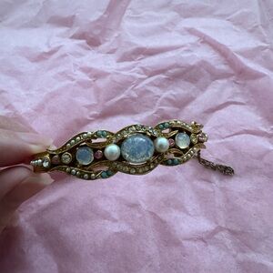 Vintage Gold-Tone Bangle with Opalescent and Faux Pearl Accents